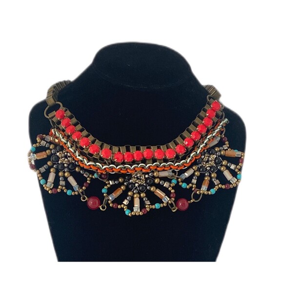 Pam Hiram Chunky Bib Necklace Semi Precious Beads Brass Cube Chain Handcrafted - Picture 5 of 10